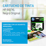 CARTUCHO DE TINTA HP 667XL ALTO RENDIMIENTO NEGRO 3YM81A