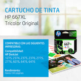 CARTUCHO DE TINTA HP 667XL ALTO RENDIMIENTO TRI-COLOR 3YM80AL